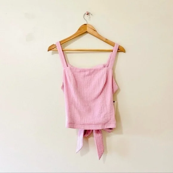 Anthropologie Smocked Tie Bow Back Tank Pink XL - Picture 6 of 9